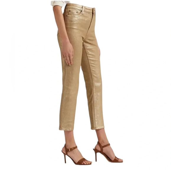 Ralph Lauren Metallic High-Rise Stretch Straight Ankle Jean - Picture 3 of 14
